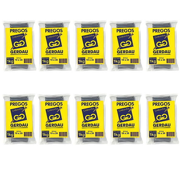 Kit com 10 Pacotes de Prego POL com Cabeça 19x39 Gerdau