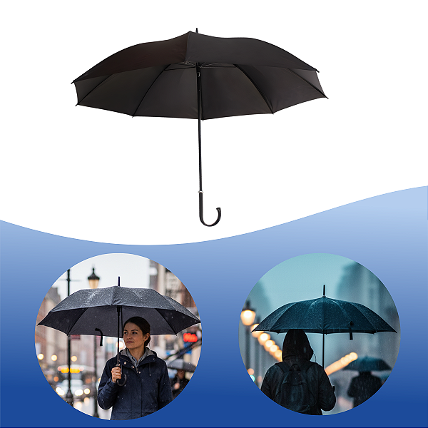 Guarda Chuva Nylon 8 Varetas Cabo Curvo Preto Mizpa