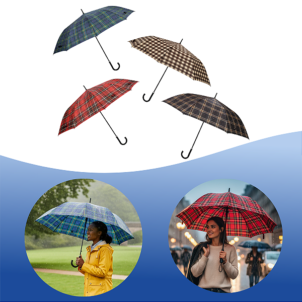 Guarda Chuva Nylon 8 Varetas Duplas Cabo Curvo  Xadrez Mizpa