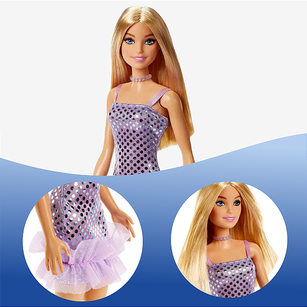 Boneca Barbie Fashionista Vestido Glitter Loira Mattel HJR93