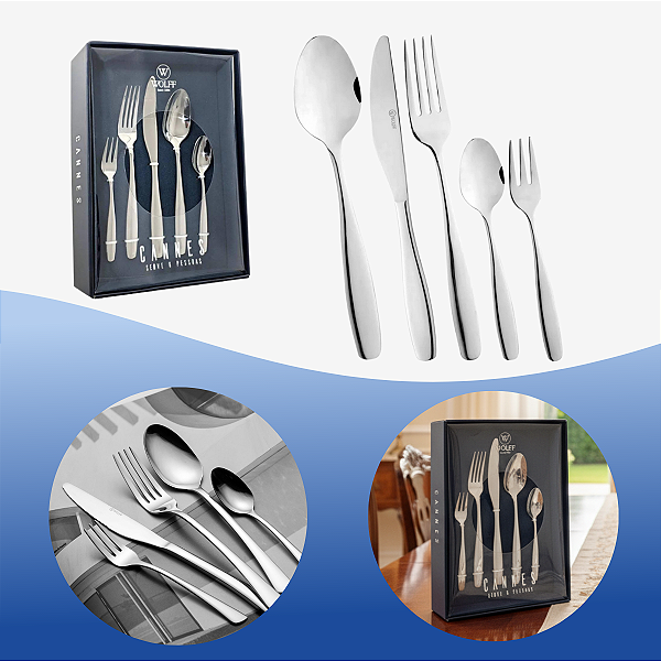 Faqueiro Luxo Cannes Wolff 30 Peças Aço Inox Para 6 Pessoas