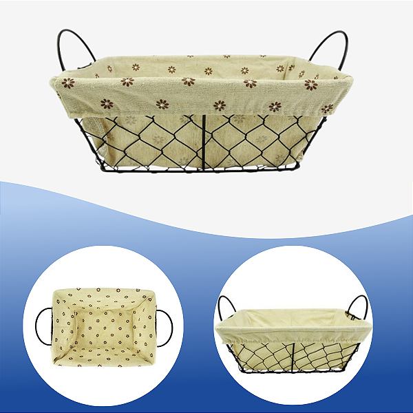 Cesto Metal Retangular Para Pães Com Forro Algodão