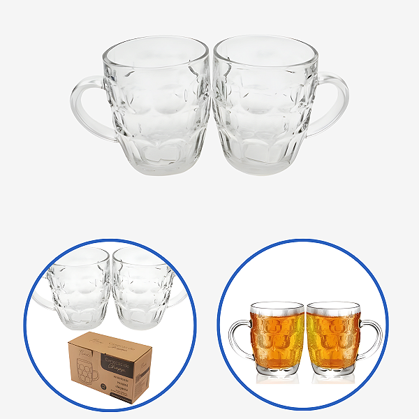 Kit 2 Caneca Chopp Vidro Cerveja Bar Festa Restaurante 470ml
