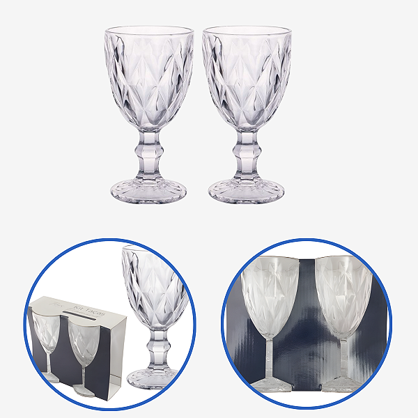 02 Unidades Taças De Vidro 330ml Diamond Transparente - 2un