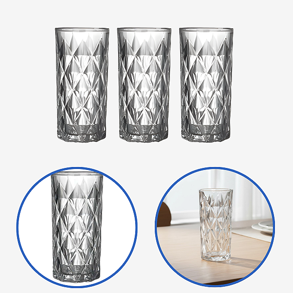 Jogo Com 6 Copos Diamond Para Água Suco Refrigerante 335ml