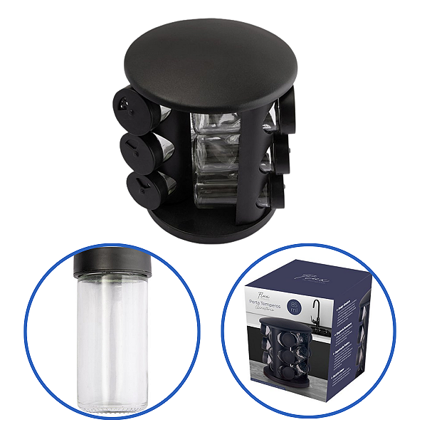 Porta Condimentos Temperos Giratório 9 Potes De Vidro