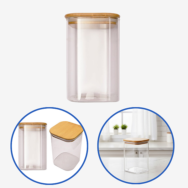Pote Mantimentos Quadrado 2L Tampa Bambu Transparente