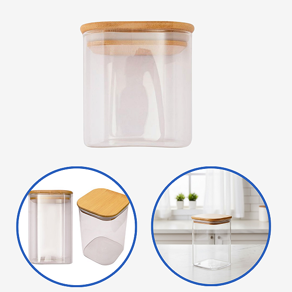 Pote Vidro Borossilicato Hermético Tampa Bambu 750ML