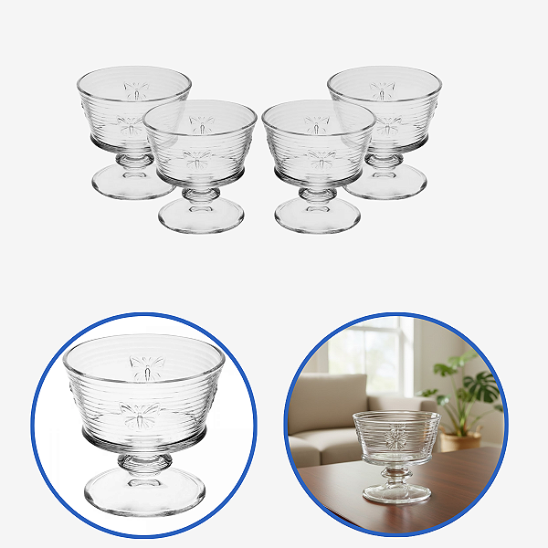 Jogo 4 Taças Sobremesa Vidro Wolff Lines Butterfly 240ml