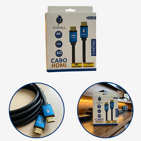 Cabo Hdmi 2.0 4k 2160P HDR 5m Ponta Gold 60hz