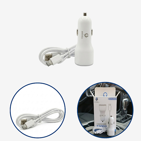 Carregador Celular Veicular Carro Turbo 2 Usb 2.4a Com Cabo