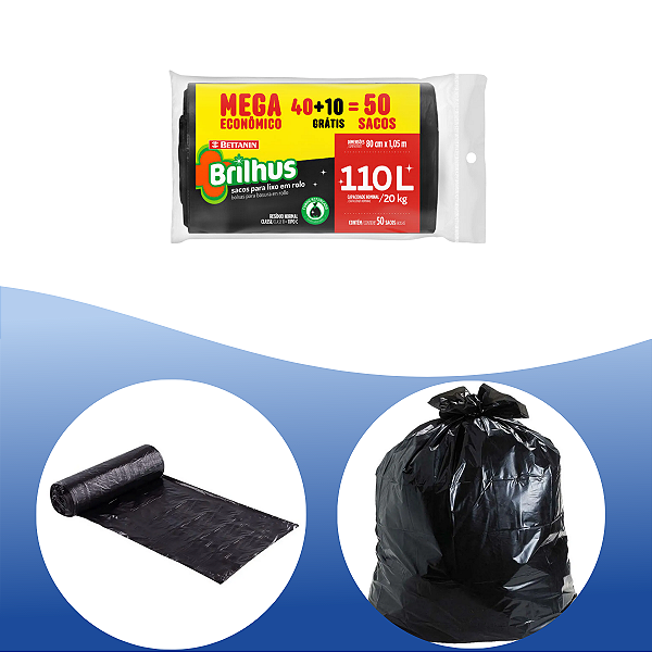 Saco De Lixo Em Rolo 110l Brilhus Bettanin 100 Unidades