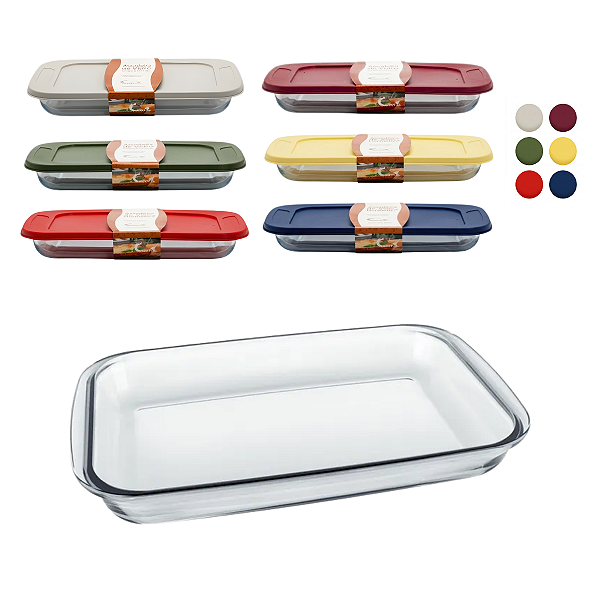 Assadeira de Vidro 2,2L Hermetica Retangular Tampa Casavita