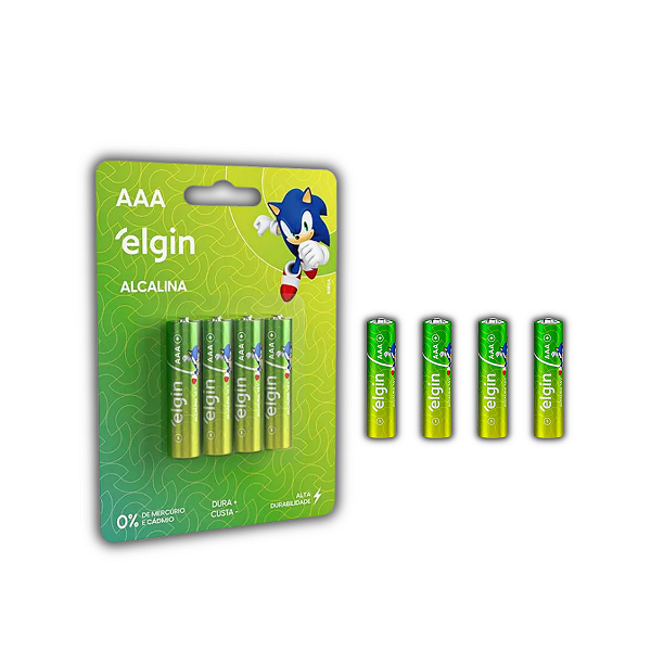 Pilha Alcalina Aaa Palito Elgin - Blister Com 4 Unidades
