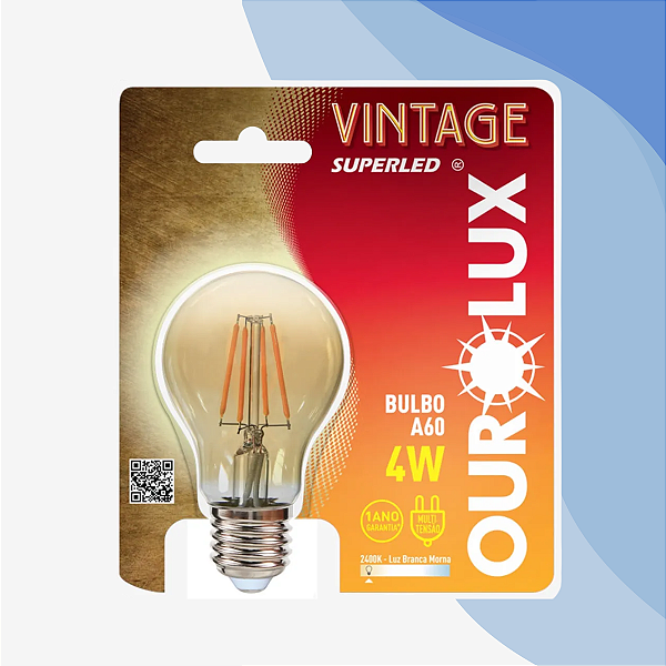 Lampada Vintage Led Bulbo A60 4w Bivolt 2400k Cx Ourolux