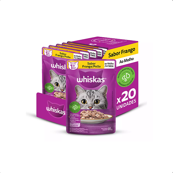 WHISKAS SACHE ADULTO FRANGO AO MOLHO CAIXA COM  20 UNIDADES