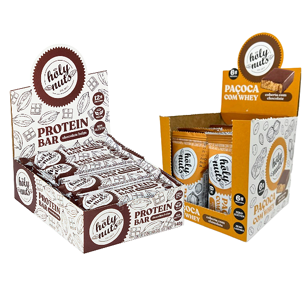 Combo: Caixa Barrinha de Proteína Chocolate Belga + Caixa Paçoquinha com Whey