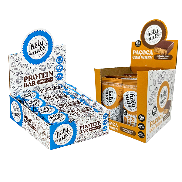 Combo: Caixa Barrinha de Proteína Cookies N Cream + Caixa Paçoquinha com Whey