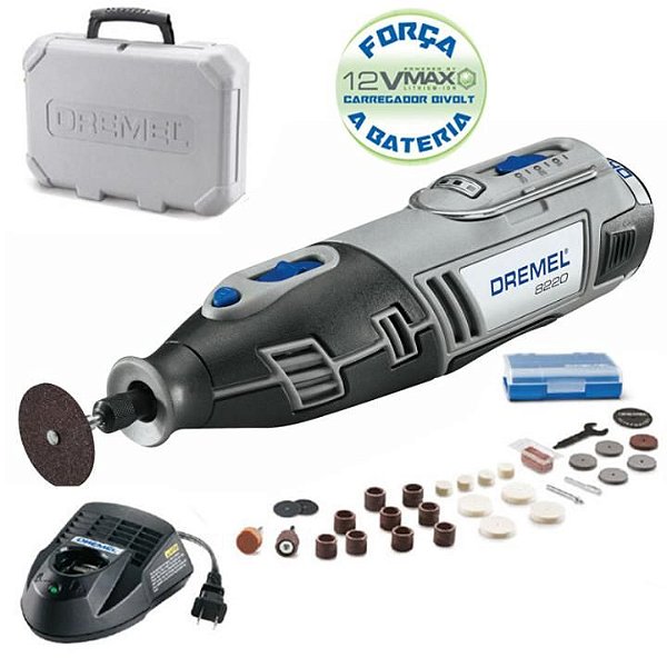 Micro Retífica Bateria 8220 12V Bivolt Dremel com Maleta e kit 30 Acessórios