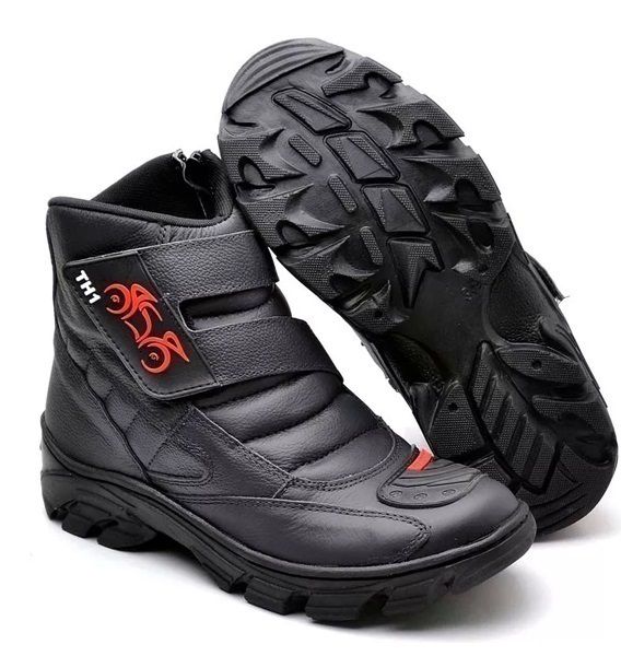 Bota de Couro Th1 - Preto / Vermelho