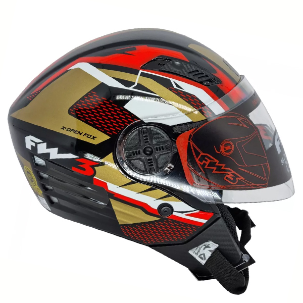 Capacete Fw3 Open Fox Preto/Dourado com Oculos Interno