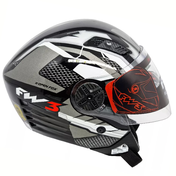 Capacete Fw3 Open Fox Preto/Grafite com Oculos Interno