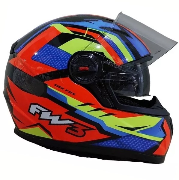 Capacete Fw3 Gtx Fox com Oculos PretoFosco/Laranja