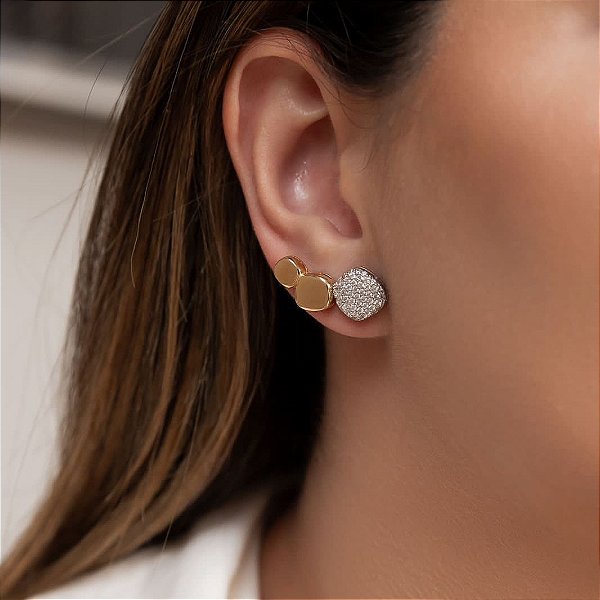 EARCUFF 1 CRAVEJADO 2 LISO DOURADO