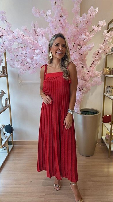 VESTIDO LUREX PLISSADO VERMELHO