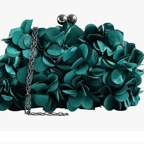 BOLSA PETALAS FLOR FECHO CARTEIRA VERDE