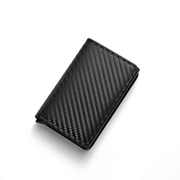 Carteira slim com acabamento em fibra de carbono