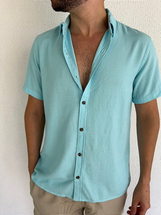 Camisa Linho Azul Piscina