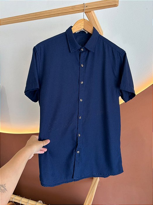 Camisa Linho Misto Azul Marinho