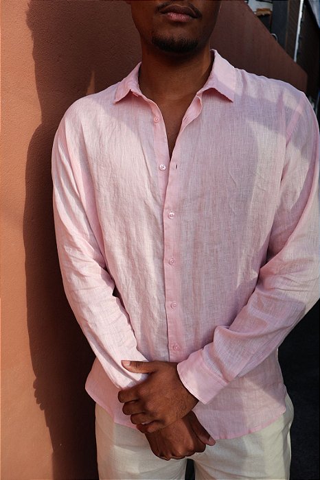 Camisa ML Linho Puro - Rosa Chá