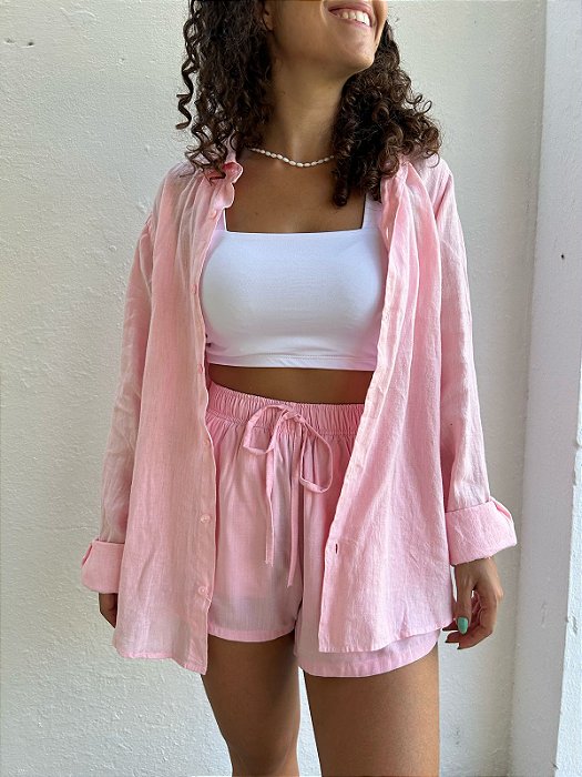 Camisa ML Linho Puro - Rosa