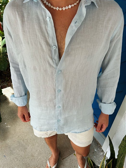 Camisa ML Linho Puro - Azul bebê