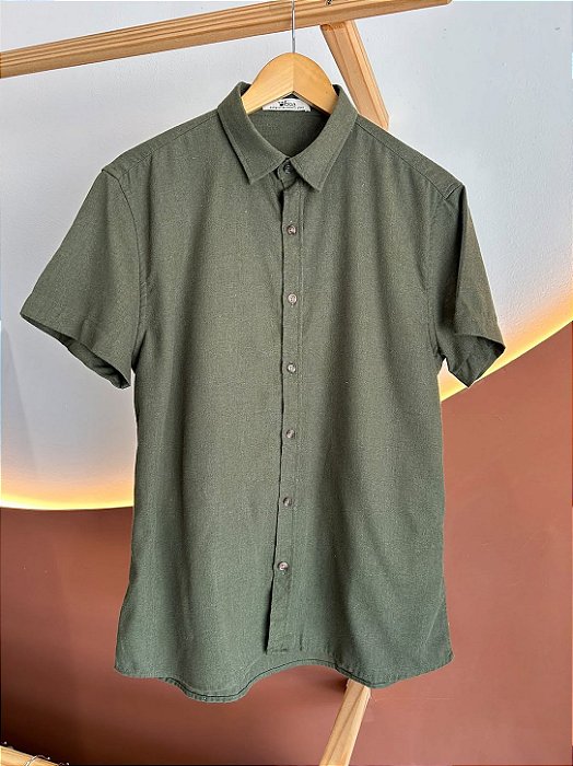 Camisa Linho Misto Verde Militar