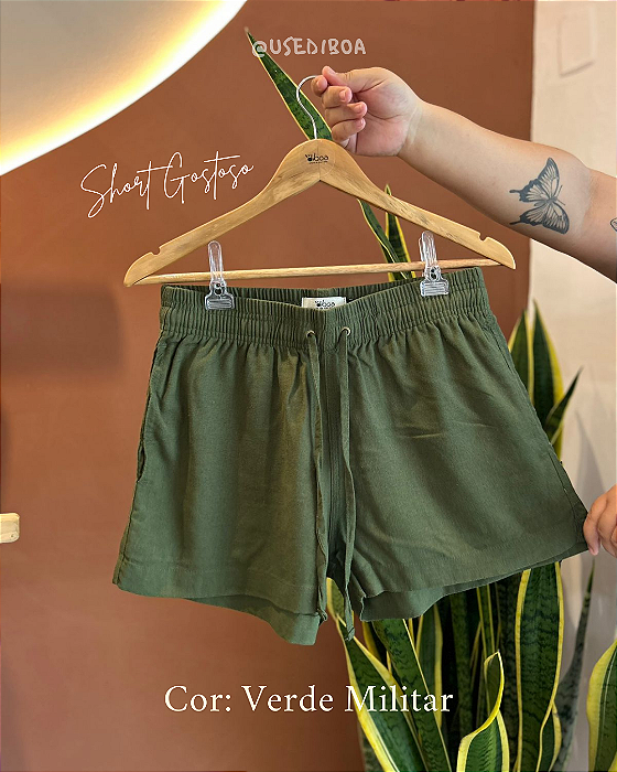 Short Linho Misto Curto Gostoso 2.0 - Verde Militar