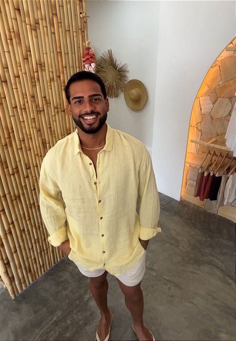 Camisa ML Linho Puro - Amarelinho