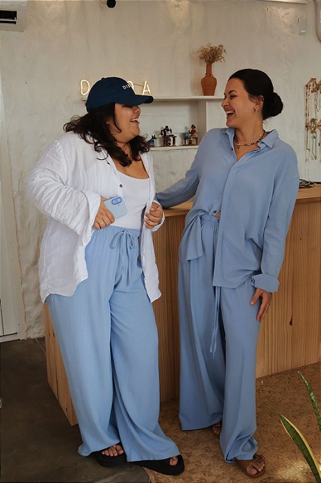 Calça Pantalona Viscolinho - Azul