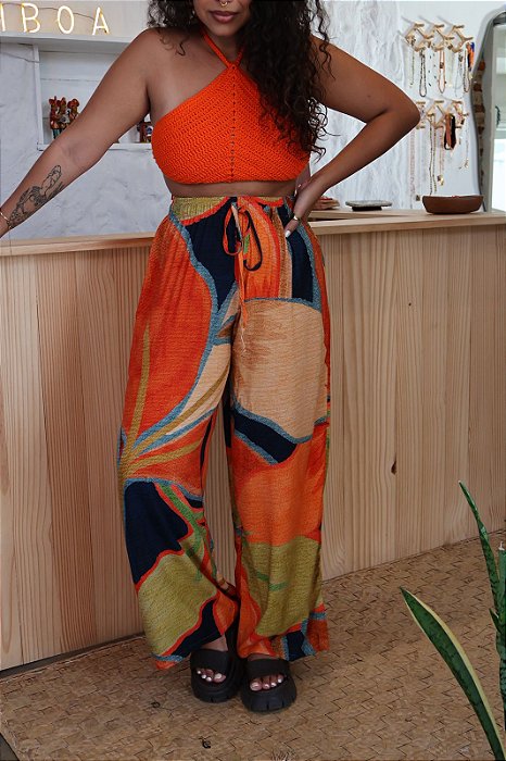Calça Pantalona Viscose - Abstrato