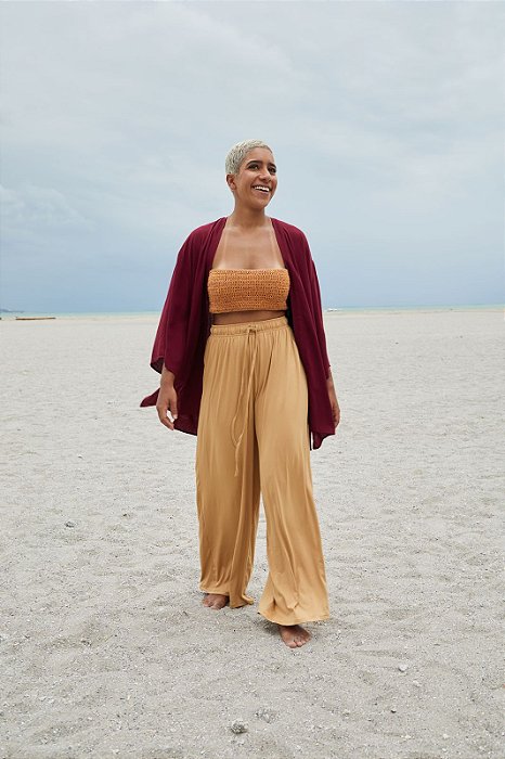 Calça Pantalona em Malha - Palha