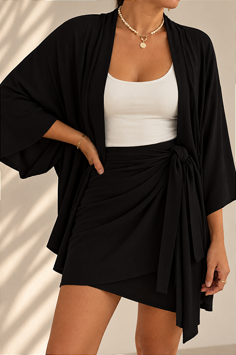 Saia Pareô Curta Viscose - Preta Dark