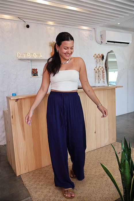 Calça Pantalona Viscose - Azul Marinho