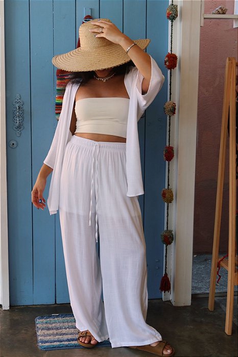 Calça Pantalona Viscose COM FORRO - Branca Bruma do Mar