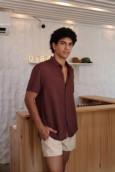 Camisa Texturizada Viscose Premium - Marrom Café