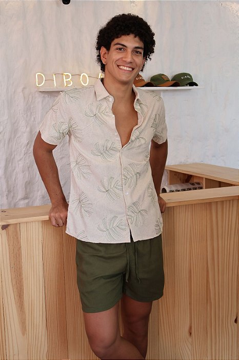 Camisa Linho Bordado Costela de Adão Cru