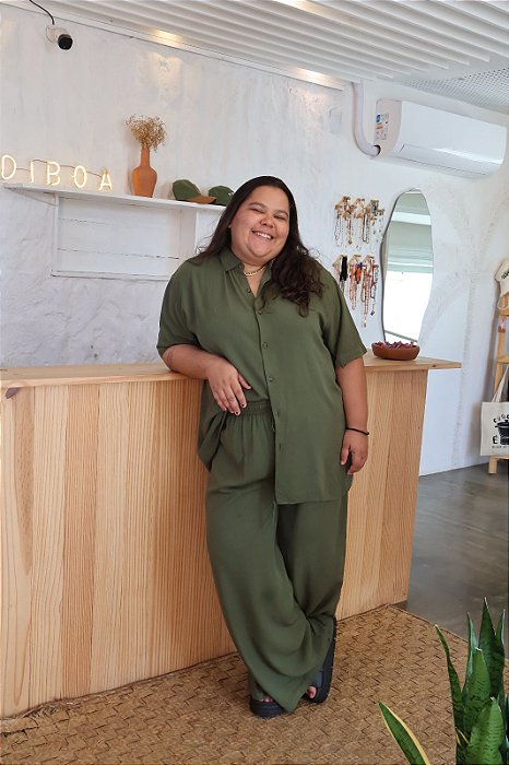 Calça Pantalona Viscose - Verde Militar