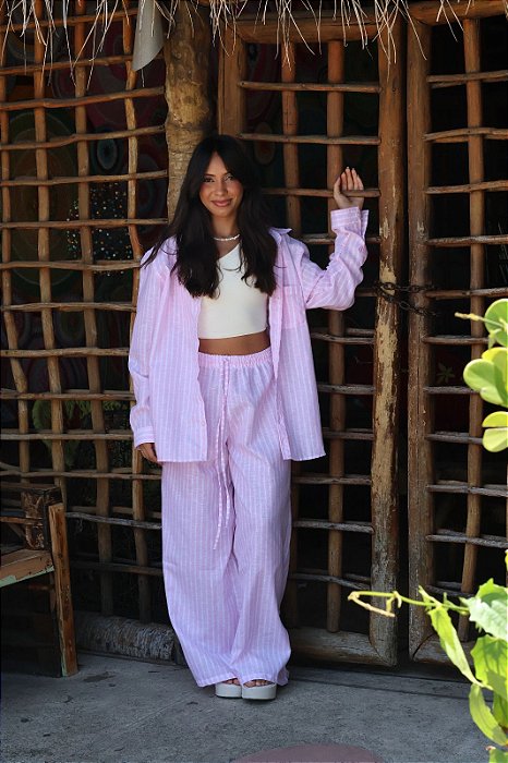 Calça Pantalona Veraneio - Listra Rosa