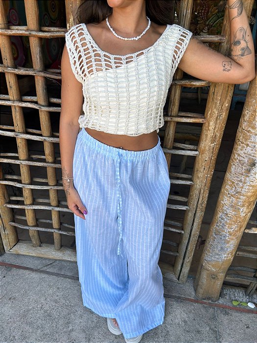 Calça Pantalona Veraneio - Listra Azul